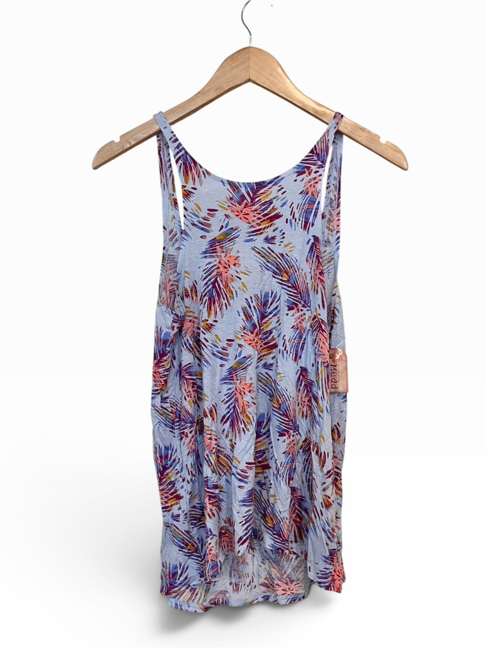 Mudd Boho Feathers Scoop Neck Open Back Tank Top Size XS NWT $24